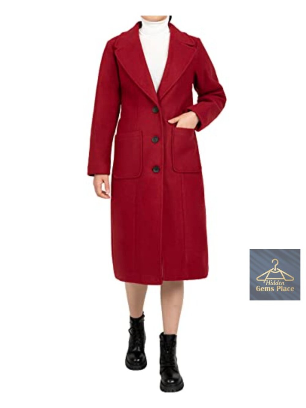 Women's Wool Blend Pea Coat Mid-Length Notched Collar Winter Outerwear 3 Pockets